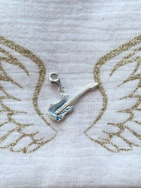 Sterling Silver Blue Enamel Guitar Charm Pendant - Mini Musical Necklace Charm